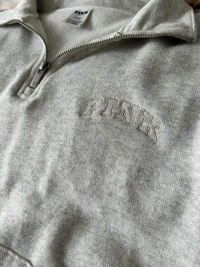 PINK Victoria's Secret Glitter Heather Gray half-Zip Sweatshirt.